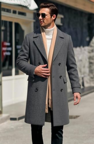 Image of Men's Premium Wool Blend Double Breasted Long Pea Coat