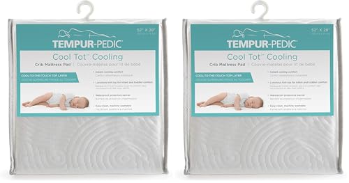 Image of Tempur-Pedic Cool Tot Cooling Fitted Waterproof Infant and Baby Crib Mattress Protector Pad & Toddler Bed Cover, Comfortable and Luxurious Topper, Machine Washable and Dryer Friendly, 52 inch x 28 inch- White