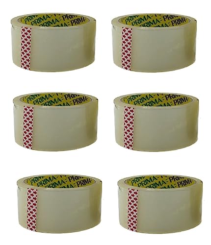 PRIMA Tape Clear 6 Rolls 48MM x 66M Packaging Tape for Parcels and Boxes 6 Roll pack of Heavy Duty Clear Packing Tape Strong, Secure and Sticky Seal your Boxes