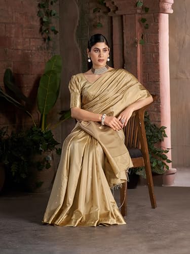 Image of MADHUHANSH Women's Cotton Silk Saree with Unstitched Blouse Piece Zari Weave and Floral Pattern | Heavy Embroidery Saree for Women | Interview Saree for Women | Readymade Blouse with Saree Set