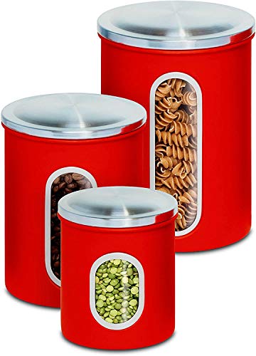 Honey-Can-Do Three-Piece Set Of Nesting Stainless Steel Kitchen Canisters, Red Kch-03011 Red #TOP1