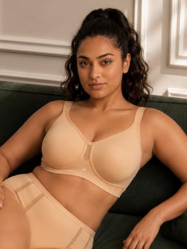 Image of SOIE Women's Full Coverage Minimizer Bra|Non Padded, Non Wired,Nylon Spandex |Broad Cushioned Straps,High Side Coverage & Side Support