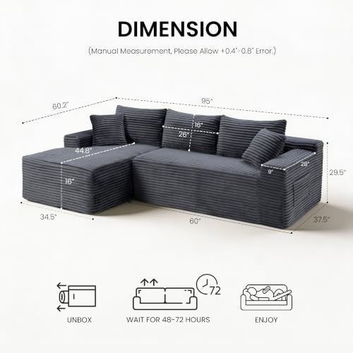 95" Modular Sectional Sofa, Boneless Chaise L-Shaped Couch for Living Room - image 2