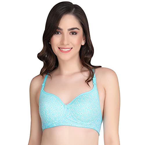 Image of Flower Print Bra for Women - Made of Pure Cotton Full Coverage Non Wired Pushup Soft Cup for T-Shirt Saree Dress Sports Garment for Daily Use Everyday