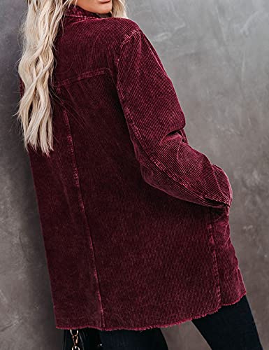 Flygo Women's Corduroy Jackets Button Down Long Sleeve Casual Shacket Washed Retro Coats Outwear3