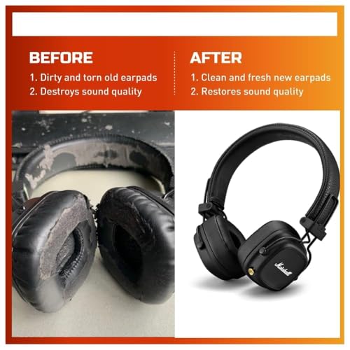 Image of Crysendo Headphone Cushion for Marshall Major III Headphone | Soft Ear Cushion Cover Replacement Earpads | Protein Leather & Memory Foam Cushion (Black)