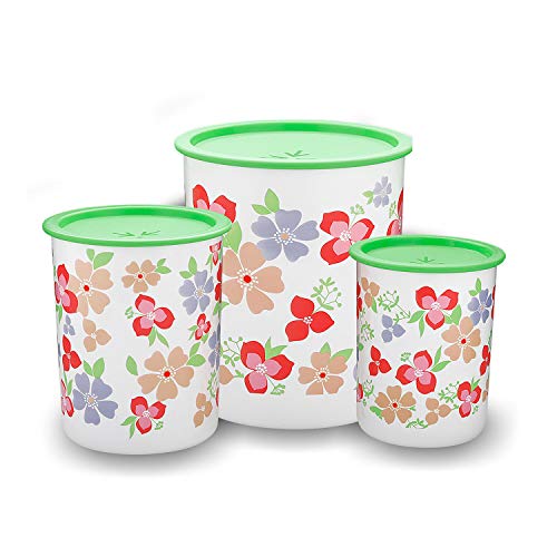 [Apply Coupon] Oliveware Pasha Range Stackable Plastic Containers, BPA Free, For Rice, Dal, Atta, Flour, Set of 3 (1x200ml, 1x1350ml, 1x850ml) - Green