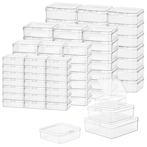 Image of Goodma 96 Pieces Square Empty Mini Clear Plastic Storage Box, Mixed Sizes | Hinged Lids, For Small Items, Craft Projects