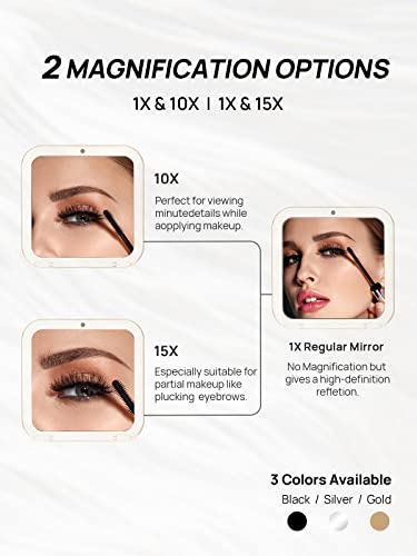 Omiro Folding Compact Mirror, 1X/15X Magnification 3½” Pocket Size Square Hand Mirror For Travel Makeup (Gold) #TOP6