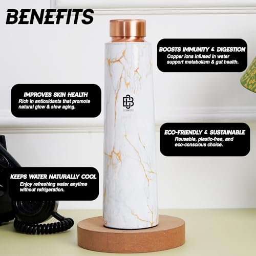 Image of 100% Pure Copper Abstract Designer Water Bottle with Ayurvedic Benefits Rustproof & Leakproof Copper Bottle for Home School Gym Travel Bottle Drinkware & Storage Purpose 900 ml
