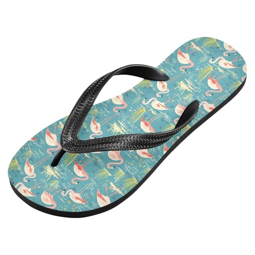 ALAZA Flamingo Birds Flip Flops for Women Fashion Beach Slippers Comfort Mens Flip Flops Non-Slip Rubber Shower Slippers Sandal for Hotel Travel Sport,XS2