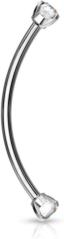 Snake Eyes Piercing Jewelry Tongue, Conch, Belly Button or Eyebrow Rings for Women & Men - 16g Curved Barbell 3mm Clear Crystal Surgical Steel Piercing (1 Pcs - 9/16")