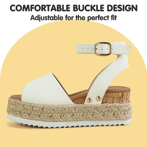 Image of PANDANINJIA Girls Sandals Wedge Platform Espadrille Open Toe Summer Little Big Kid Flower Girl Heels Dress Shoes
