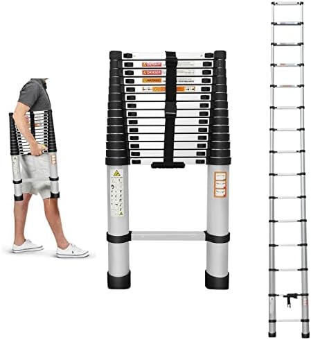 Telescoping Ladder 14FT Aluminum Collapsible Ladders for Home & Outdoor Working, Telescopic Extension Ladder for Roof Camper, Rv Ladder, Roof Ladder, Portable Extendable Ladders, 330 Pound Capacity