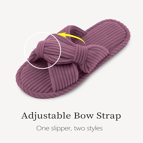 Image of IPSAE House Slippers for Woman Memory Foam Open Toe Slippers Corduroy Cross Bow Womens Slipper Slides Comfy Indoor Bedroom Slip On Shoes