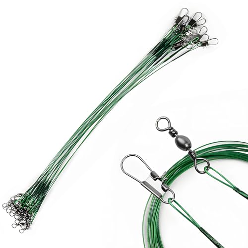 Deskium 20 Pcs Steel Fishing Leaders With Snap Swivels, 10 Inch Anti-Tangle Wire Lines For Lure Rigging, Lock Snap Quick-Change Tackle Set For Freshwater & Saltwater