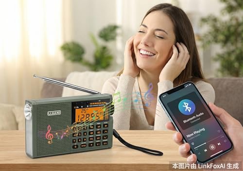 Image of Shortwave Radio AIR /VHF /AM /FM /SW /Weather Bands Transistor with TF Card /Flashlight,Key Backlight, Digital Record, Alarm Clock,Sleep Timer,Powered by AA and Lithium Battery(Green)