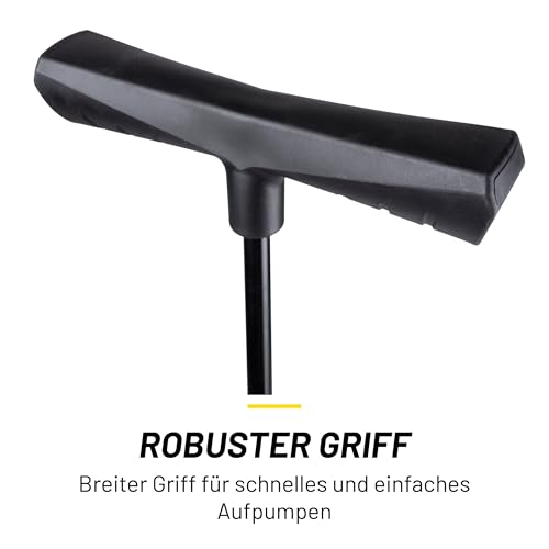 Dunlop Fahrradpumpe mit Manometer - Luftpumpe Fahrrad mit 2 Adaptern - für Alle Ventile - Dunlop, Presta und Schrader Ventil - Pumpe 12 Bar/180PSI - Kunststoff - Schwarz