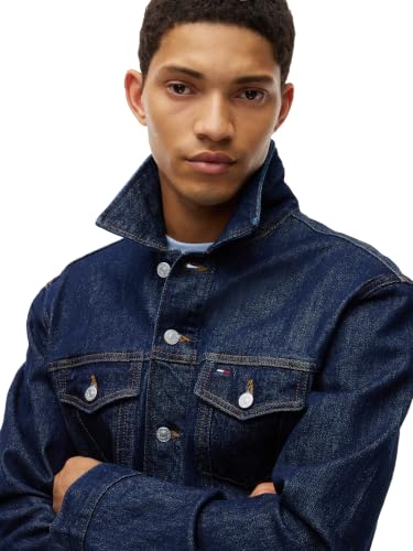 Image of Tommy Jeans Men's Lightweight Denim Trucker Jacket With Embroidered Logo