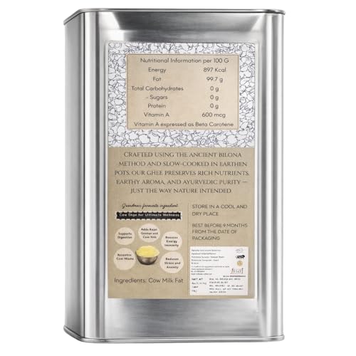 Image of Vaideek Pure Cow Ghee Cultured Desi Ghee (5 litre)| Bilona Cow Ghee Two Way Churned | Made in Earthen Pots | Lab Certified | 5 litre