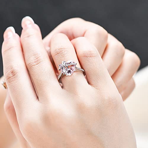 925 Sterling Silver Pink Diamond Heart Shape Morganite Diamond Ring Lucky Yellow Zirconium Diamond Ring AAA Cubic Zirconia Solitaire Ring CZ Diamond Ring Eternity Engagement Wedding Ring 5384