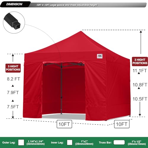 Image of ABCCANOPY Heavy Duty Easy Pop up Canopy Tent with Sidewalls 10x10, Red