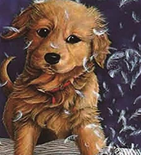 Mosaïque diamant 5D chiot plume 30x40 cm | Cadeau créatif original pour les passionnés de DIY
