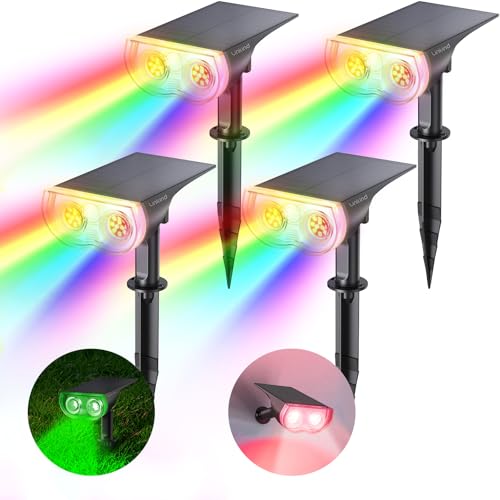 Linkind Farbig Solarlampe Dusk to Dawn RGBW Gartenleuchten Außen mit 22-LEDs, Bunt Solarleuchte Garten IP65 Wasserdicht, StarRay Solarstrahler zum Halloween, Weihnachten, 11 Modi, 4 Stück