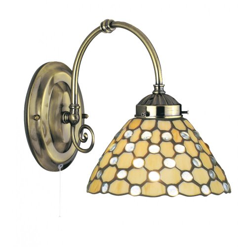 Image of Searchlight Wall Lights Raindrop, Tiffany Style Glass, Antique Brass, Wall Light. Max 60 watt