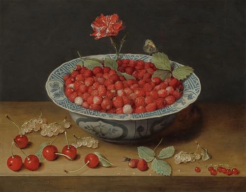 XcBAIHOUD Reproducción de lienzo Lienzo Imagen Lienzo Murales Fragoline di bosco e un garofano in un Wan Li Bowl di Jacob Van Hulsdonck para Decoración de Paredes 60x90cm