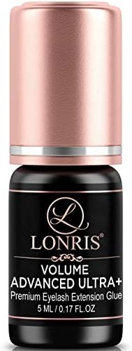 7-8 Weeks Retention/Eyelash Extension Glue Volume Advanced Ultra+ LONRIS Lash 5 ml/1-2 Sec Drying time/Maximum Bonding/Semi-Permanent Extensions Supplies/Professional Use Only Black Adhesive