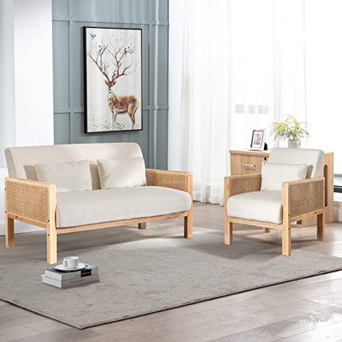 Ebello Fabric Loveseat Sofa Couch For Living Room, 56" W Upholstered Love Seats Furniture, Mid Century Modern Loveseat Chair For Small Space, Apartment, Bedroom, Dorm, Office (Beige) #TOP7