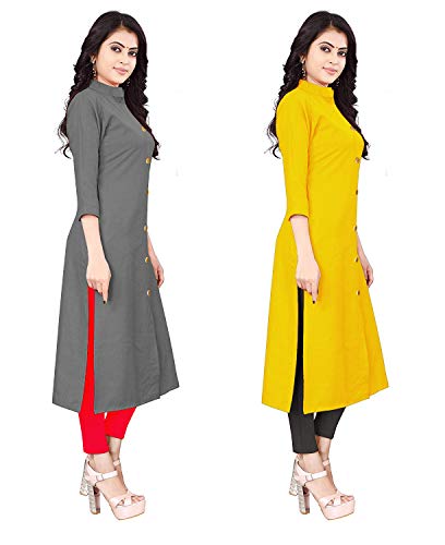 Image of NATEK Women's Cotton Straight Plain Kurtis Combo Pack of 2