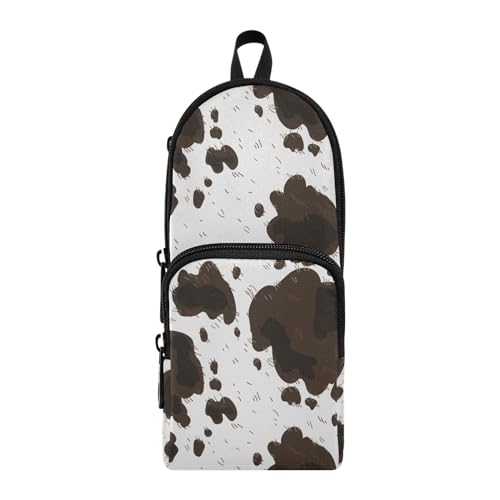 Image of ZAZYXTJ Cow Print Standing Large Capacity Pencil Case 3 Compartment Pen Pouch Storage Canvas Makeup Bag for School Office Teen Girl Boy Men Women