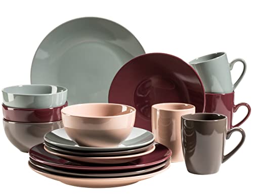 MÄSER 931956, Serie Inoda, Kombiservice für 4 Personen, 16-teiliges Geschirr Set mit Speiseteller, Dessertteller, Müslischale und Kaffeetasse, rundes Essgeschirr Geschirrset, Steinzeug, Autumn Foliage