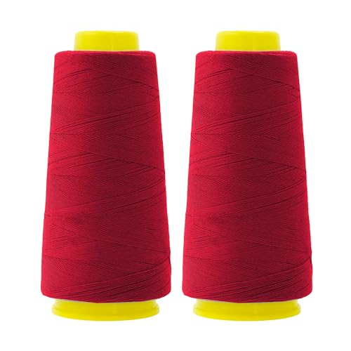Image of Mandala Crafts Maroon Thread Cones for Machine and Hand Quilting - 2400 Yds 50 WT Multiple Purpose Mercerized 100% Cotton Threads for Sewing Machine Serger Embroidery