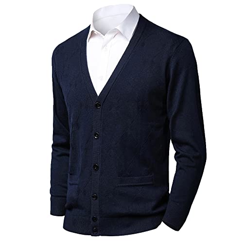 Cardigan tricoté léger en laine douce haut de gamme avec boutons et col en V masculin