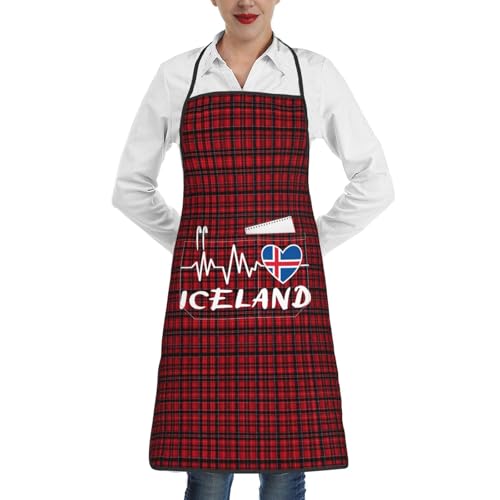 nopicsn Iceland Heartbeat Apron for cooking with Pockets Women Men Kitchen Chef Funny Aprons