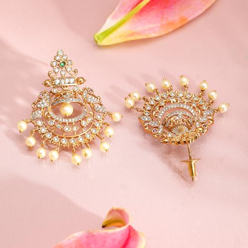 Image of Rubans Chandbali Earrings Gold Plated Traditional Pearl Detailed Jewellery Gift for Women & Girls