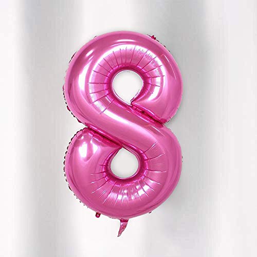 Image of AMFIN 15 Inch 8 Number Foil Balloons for 8th Birthday Baby Girl Party Decorations Balloon, Wedding Anniversary Decoration Items - Pink