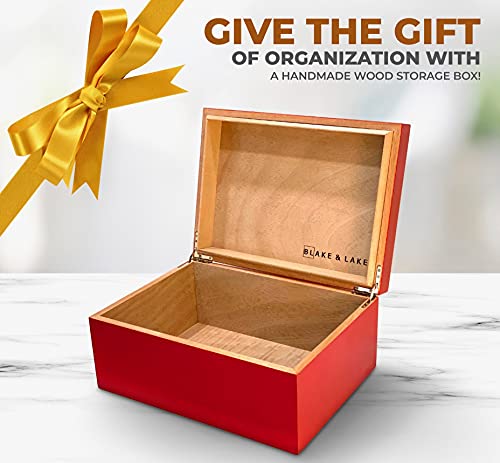 Blake & Lake Wooden Keepsake Box With Lid - Wood Storage Box With Hinged Lid - Red Treasure Box For Home - Wood Gift Boxes With Lid (Heritage Red) #TOP4
