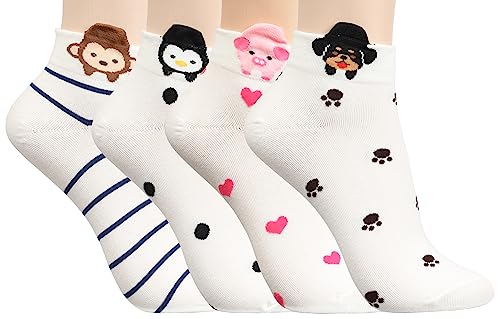 Image of Women Funny Animal Novelty Fashion Casual Cotton Ankle Socks (Baby Animal 4 Pairs)