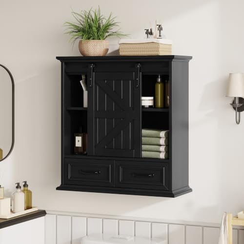 Image of Bathroom Wall Storage Cabinet with 2 Drawers,Floating Medicine Cabinet