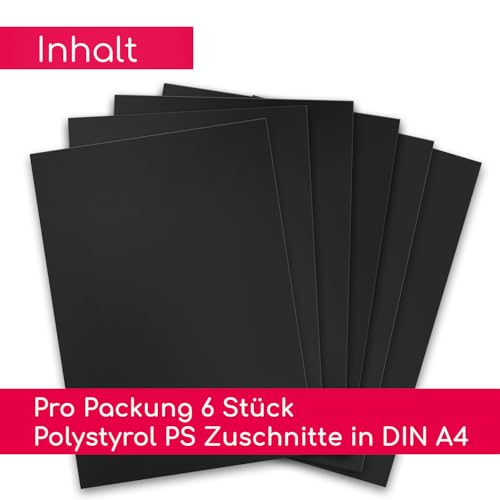 Magstick 6er Set Polystyrol Platten schwarz I DIN A4 Kunststoff-Hartplatten PS Zuschnitte I 21 x 29,7 cm I Modellbau Architektur I mag274
