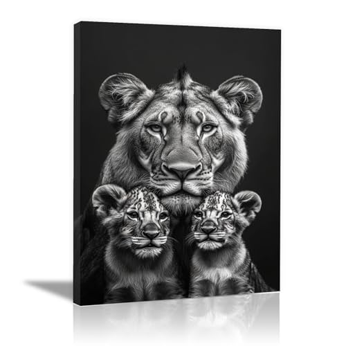 Impression sur toile lion abstrait noir 40x60 cm encadrée pour salon