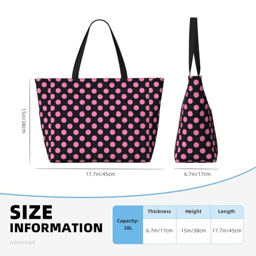 Pink Polka Dot Black Large Beach Bag Waterproof Sandproof Swim Tote Pool Bag For Women With Zipper3