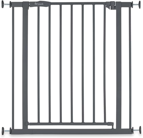 hauck Open N Stop 2, Dunkelgrau - Kinderschutzgitter Hundegitter, Verstellbare Breite 75-80 cm, 77 cm Hoch, Beidseitige Einhand Öffnung, ohne Bohren, für Innen