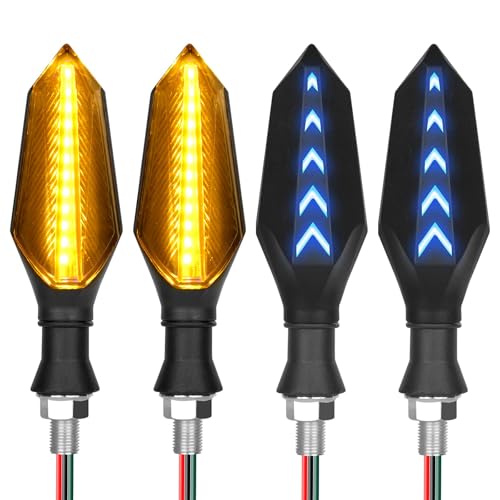 URAQT Clignotant Moto LED, 4 PCS 12V Étanche Clignotant Universel Clignotant Moto, Double Sided Light Amber Plus DRL Blue, LED Clignotants Lumières pour...