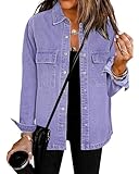 luvamia 2025 Spring Jean Jackets for Women Fashion Oversized Button Down Denim Jacket Western Shacket with Pockets Aster Purple Size X-Large US Size 16 18