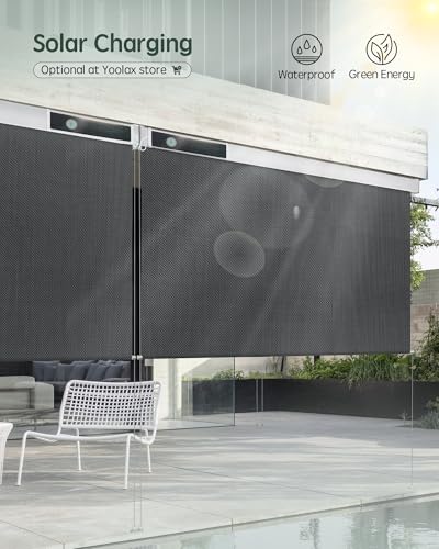 Yoolax Customized Motorized Outdoor Shades, Smart Blinds Compatible with Alexa Google, Remote Control Waterproof Blinds for Patio Porch Windows Outside (Blackout Black)